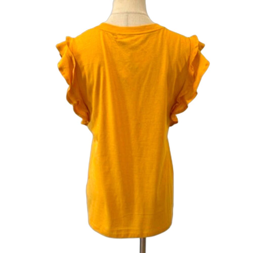 Michael Kors Marigold Yellow Top Flutter Ruffle Sleeves NEW NWT Small - Picture 4 of 7